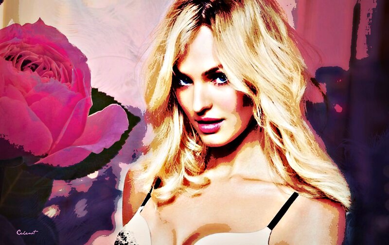 Blonde Woman with Rose — Pink