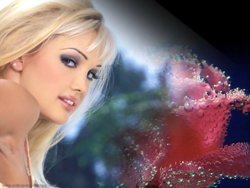 Blonde Woman with Rose — Red, Dramatic, Photograph, Bubbles, Earring