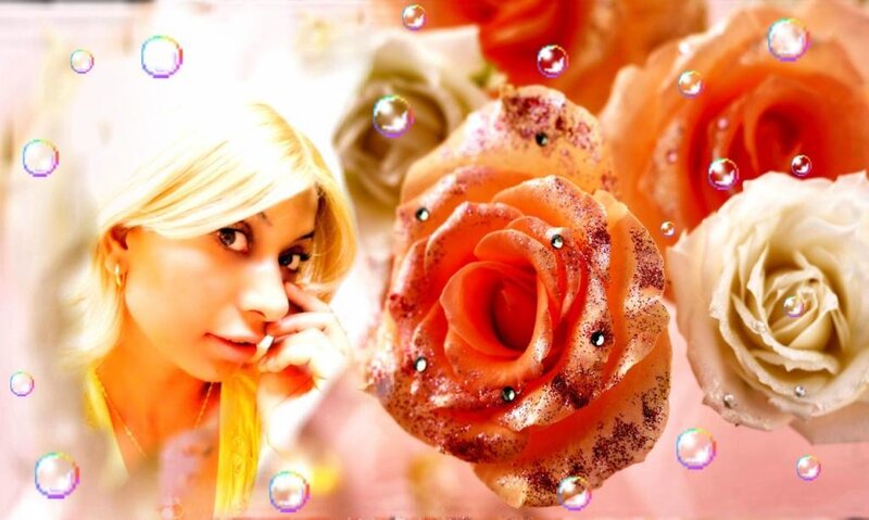 Blonde Woman with Roses — Pink
