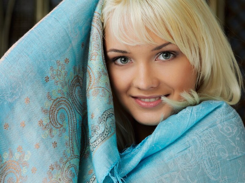 Blonde Woman with Scarf — Blue