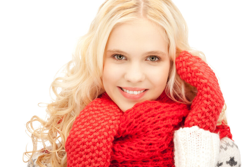 Blonde Woman with Scarf — Red