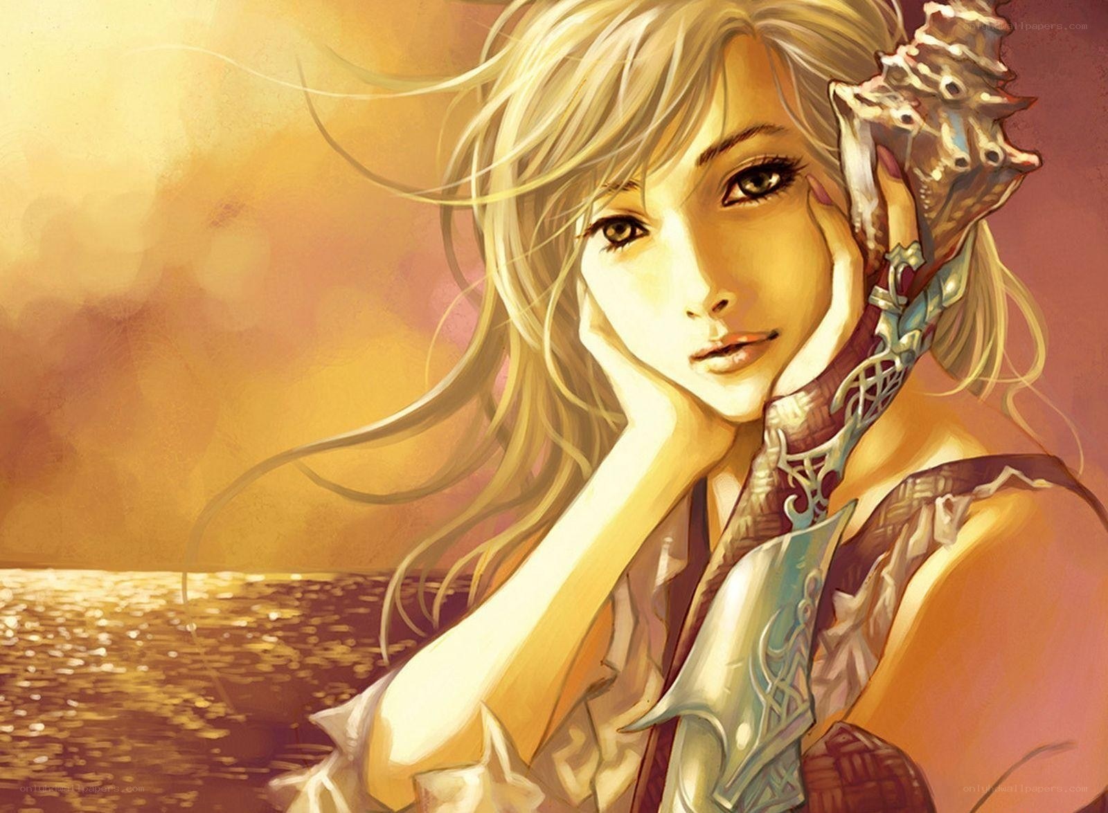 blonde woman with seashell