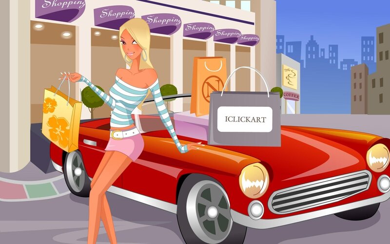 Blonde Woman with Shopping Bags — Red