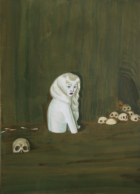Blonde Woman with Skulls — Green