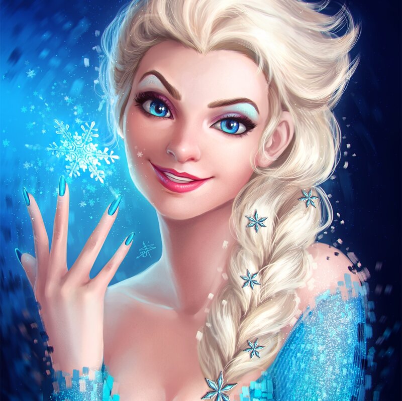 Blonde Woman with Snowflakes — Blue