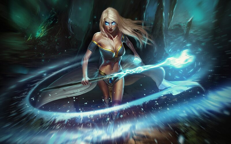 Blonde Woman with Spear — Blue