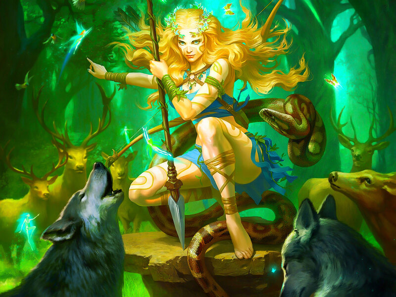 Blonde Woman with Spear — Green