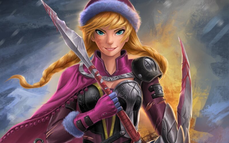 Blonde Woman with Spear — Purple