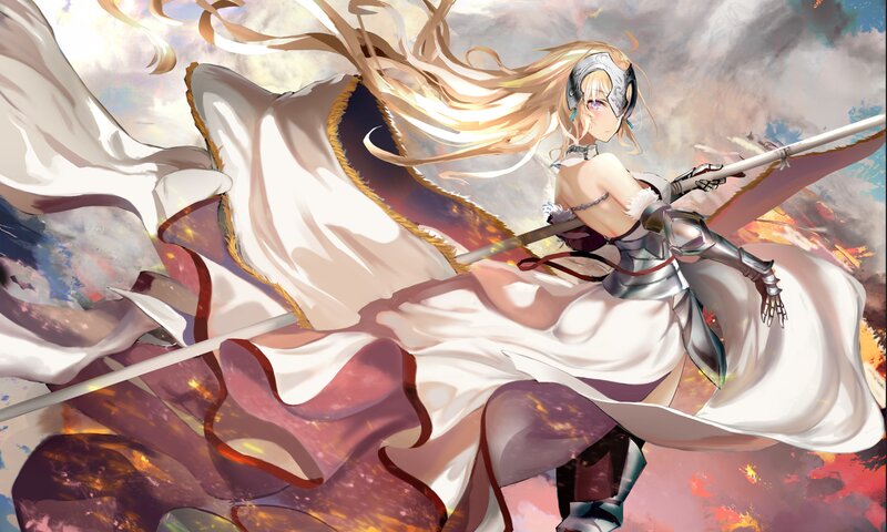 Blonde Woman with Spear — White, Dramatic, Anime