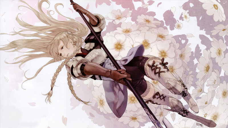 Blonde Woman with Spear — White