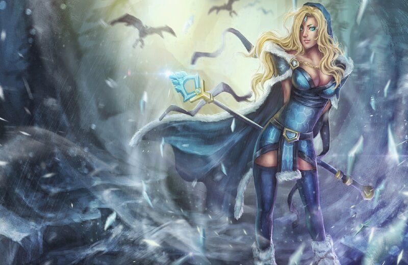 Blonde Woman with Staff — Blue, Dramatic, Winter, Digital Art