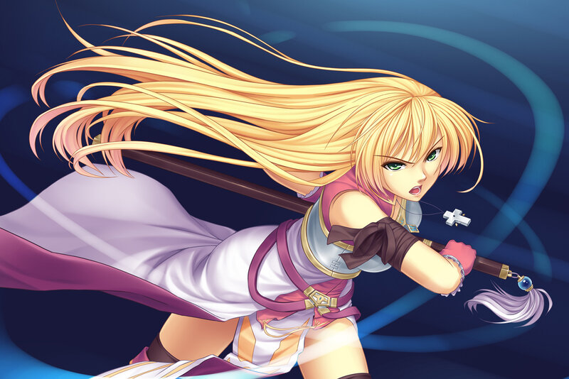 Blonde Woman with Staff — Blue, Dynamic
