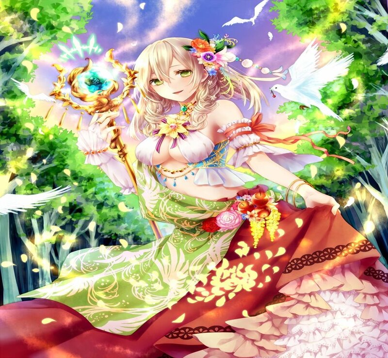 Blonde Woman with Staff — Green