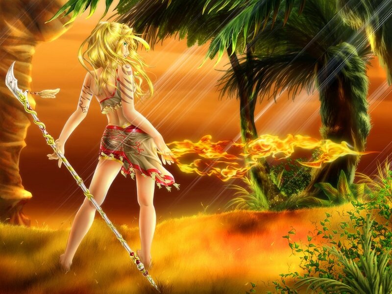 Blonde Woman with Staff — Orange