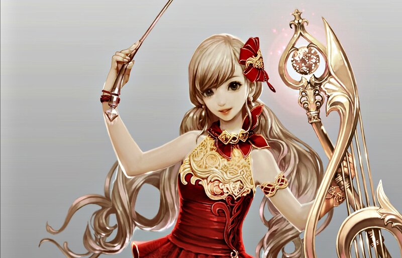 Blonde Woman with Staff — Red