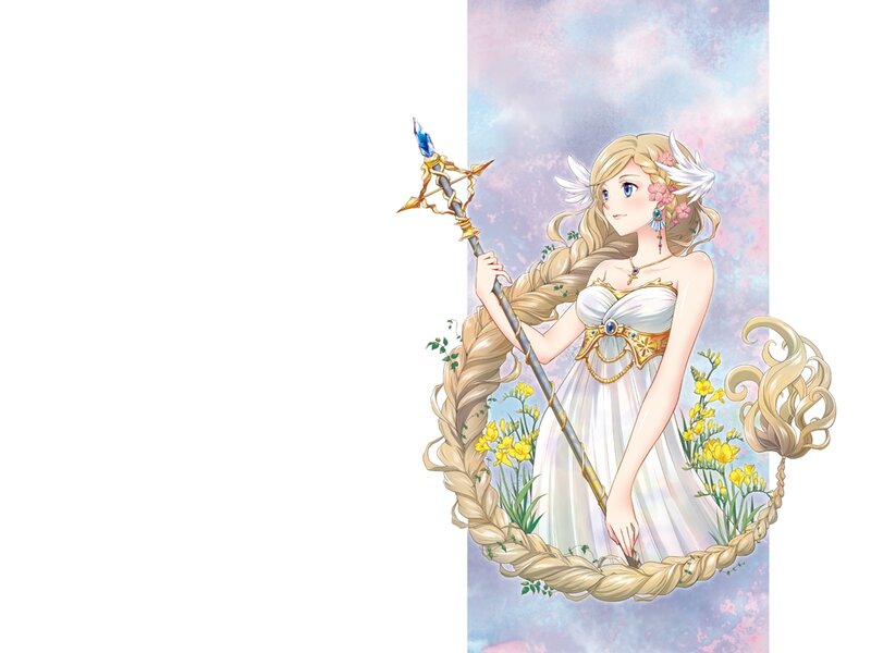 Blonde Woman with Staff — White