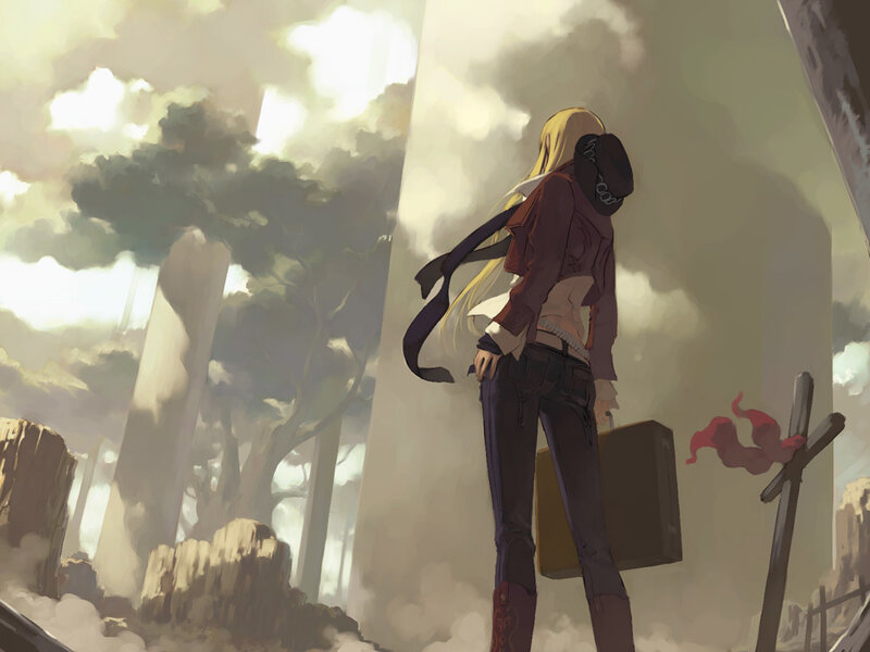 Blonde Woman with Suitcase