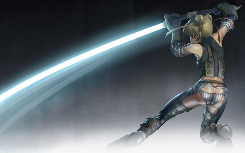 Blonde Woman with Sword — Black, Dramatic, Anime, Armor