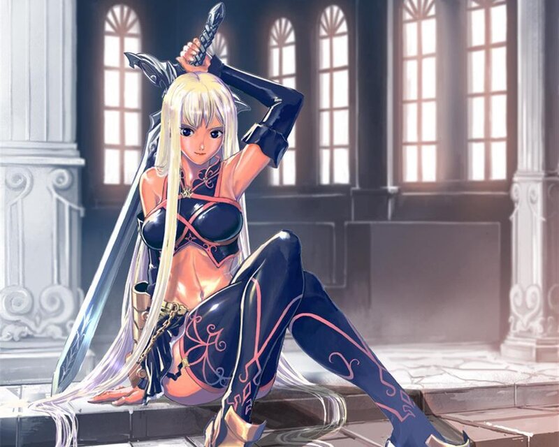 Blonde Woman with Sword — Black, Dramatic, Anime, Castle