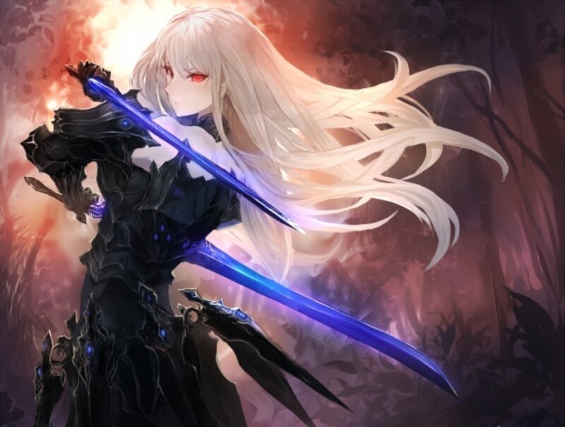Blonde Woman with Sword — Black, Dramatic, Anime