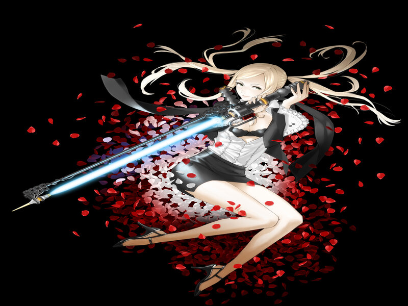 Blonde Woman with Sword — Black, Dramatic, Digital Art