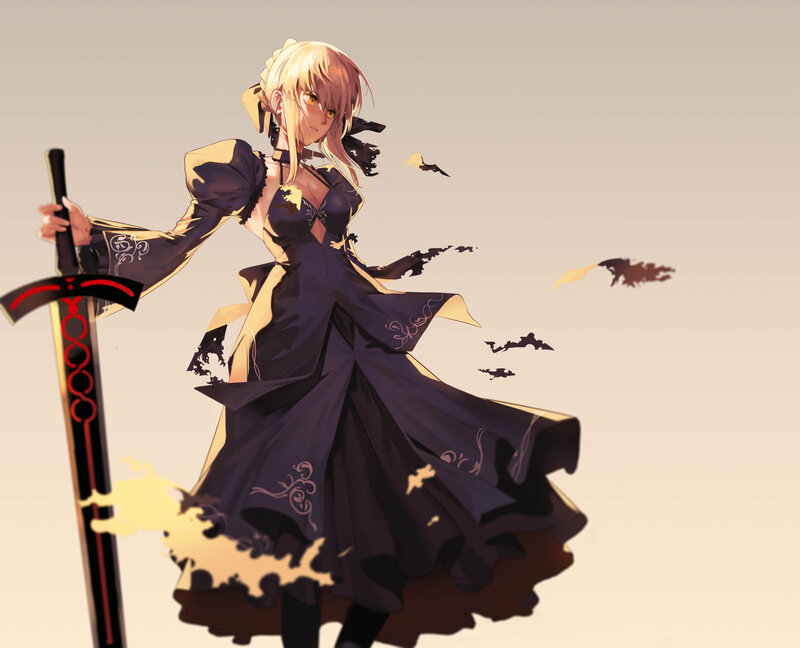 Blonde Woman with Sword — Black, Dramatic, Sunset, Anime