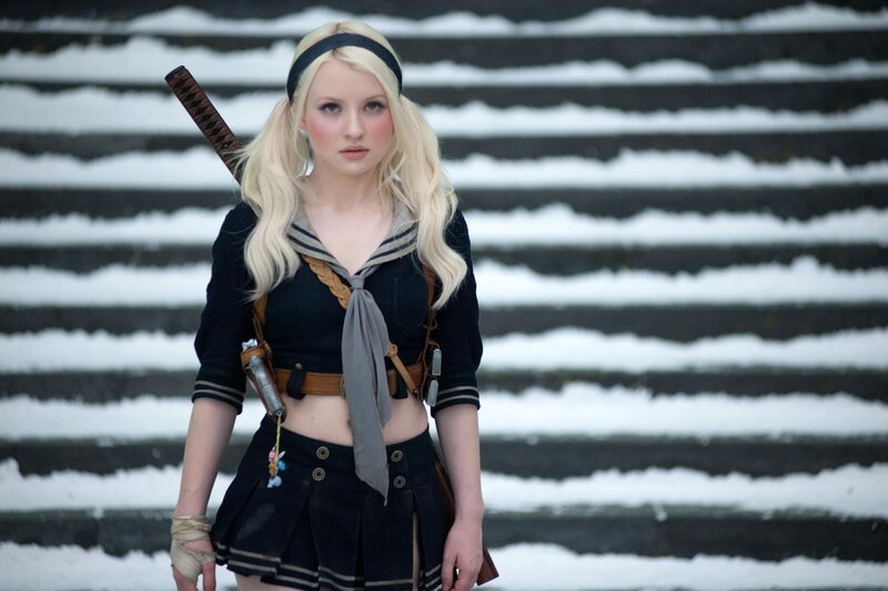 Blonde Woman with Sword — Black, Serious