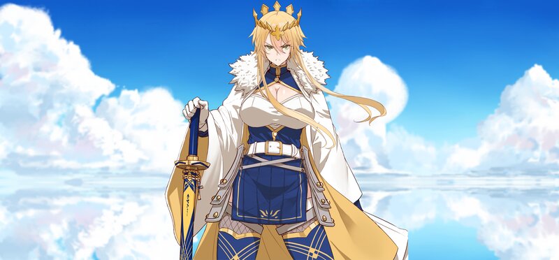 Blonde Woman with Sword — Blue, Dramatic, Afternoon, Anime