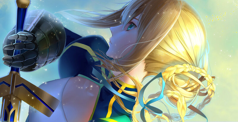 Blonde Woman with Sword — Blue, Dramatic, Anime, Armor