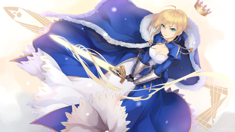 Blonde Woman with Sword — Blue, Dramatic, Anime, Crown