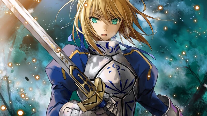 Blonde Woman with Sword — Blue, Dramatic, Night, Anime, Armor