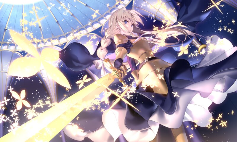 Blonde Woman with Sword — Blue, Dramatic, Night, Anime, Magic
