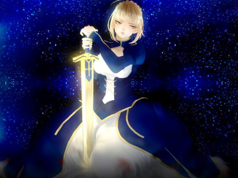 Blonde Woman with Sword — Blue, Dramatic, Night, Anime