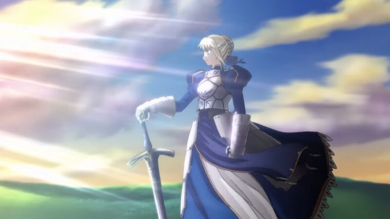 Blonde Woman with Sword — Blue, Dramatic, Sunset, Anime