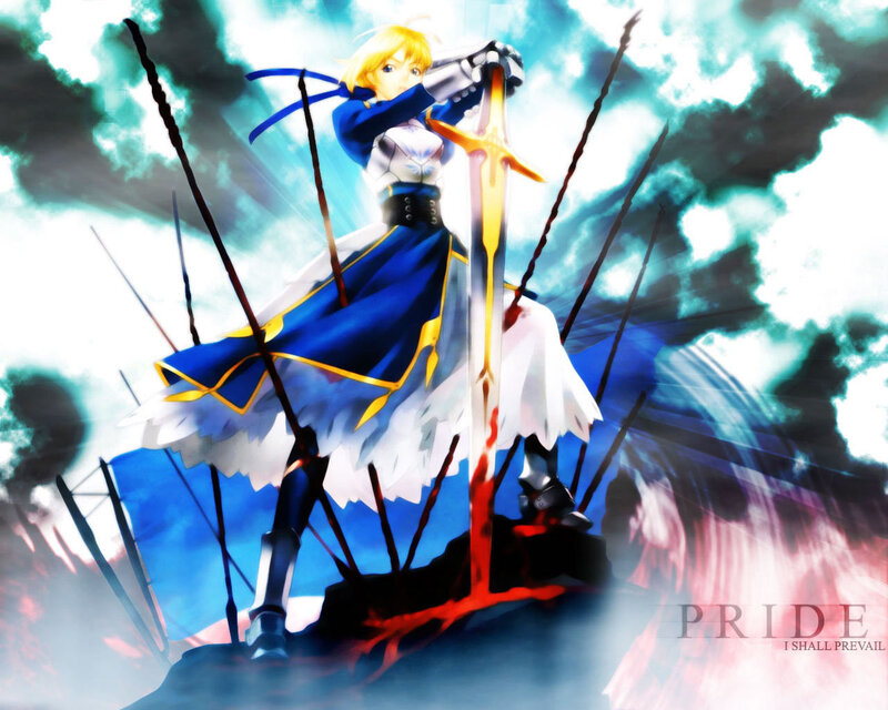 Blonde Woman with Sword — Blue, Dramatic
