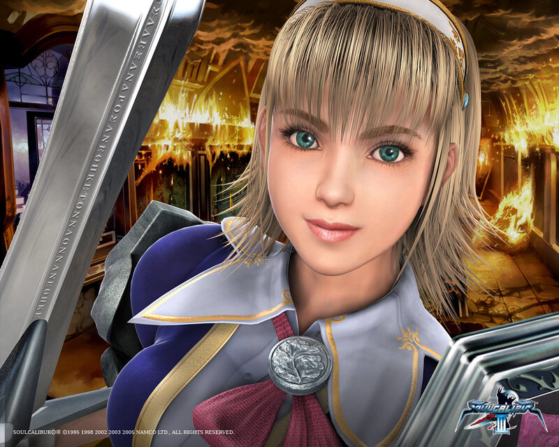 Blonde Woman with Sword — Blue