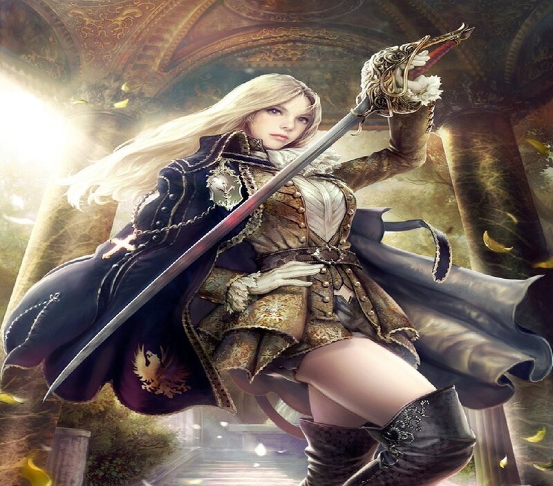 Blonde Woman with Sword — Gold, Dramatic, Autumn