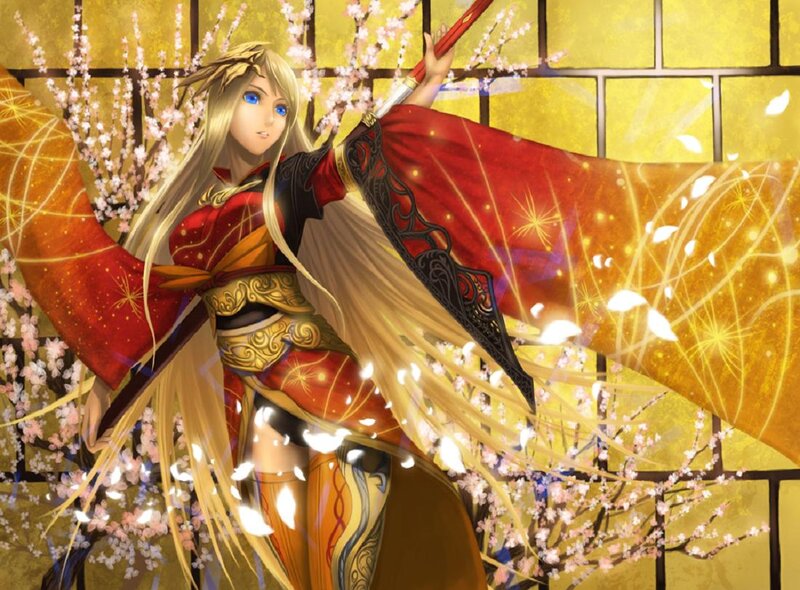 Blonde Woman with Sword — Gold, Dramatic, Spring