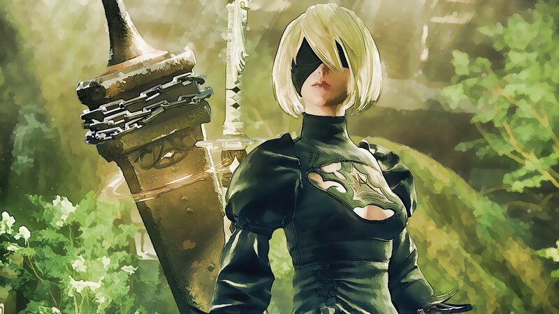 Blonde Woman with Sword — Green, Serene