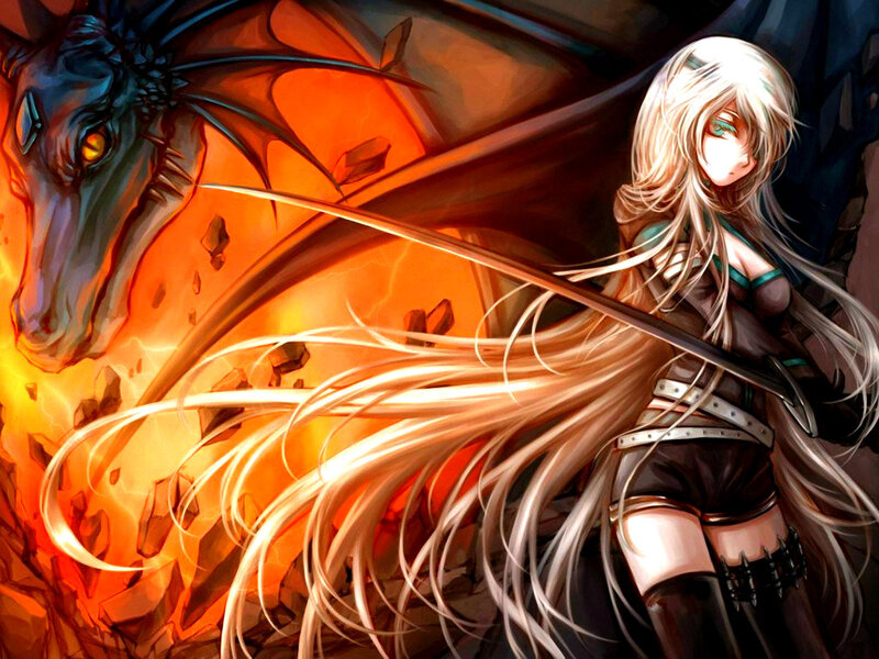 Blonde Woman with Sword — Orange, Dramatic