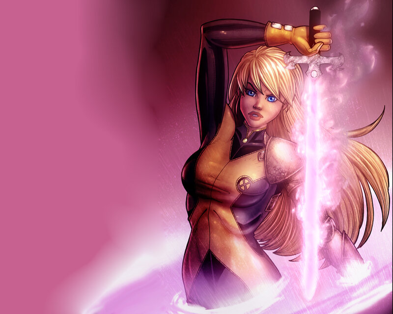 Blonde Woman with Sword — Pink, Dramatic, Comic