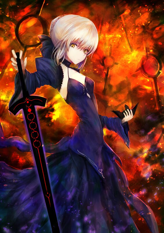 Blonde Woman with Sword — Purple, Dramatic, Anime, Dress