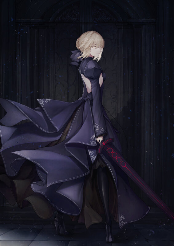 Blonde Woman with Sword — Purple, Dramatic, Night, Digital Art, Cloak