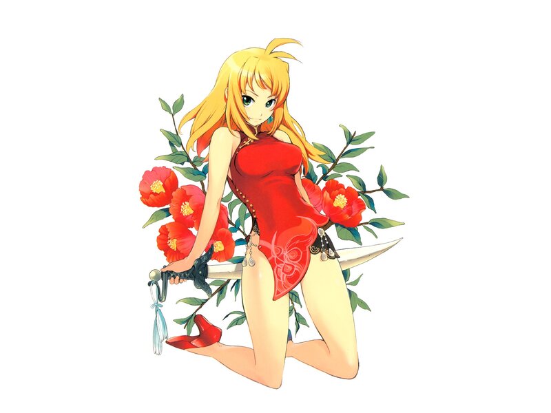 Blonde Woman with Sword — Red, Calm