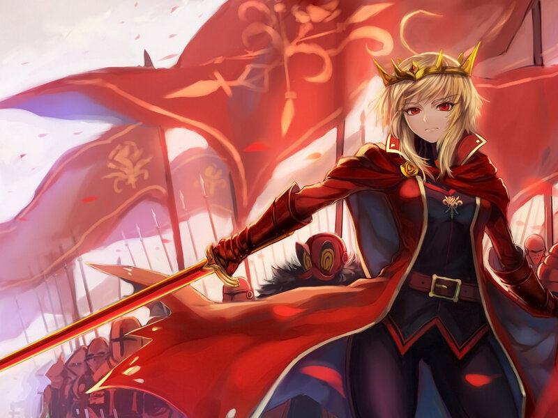 Blonde Woman with Sword — Red, Dramatic, Anime