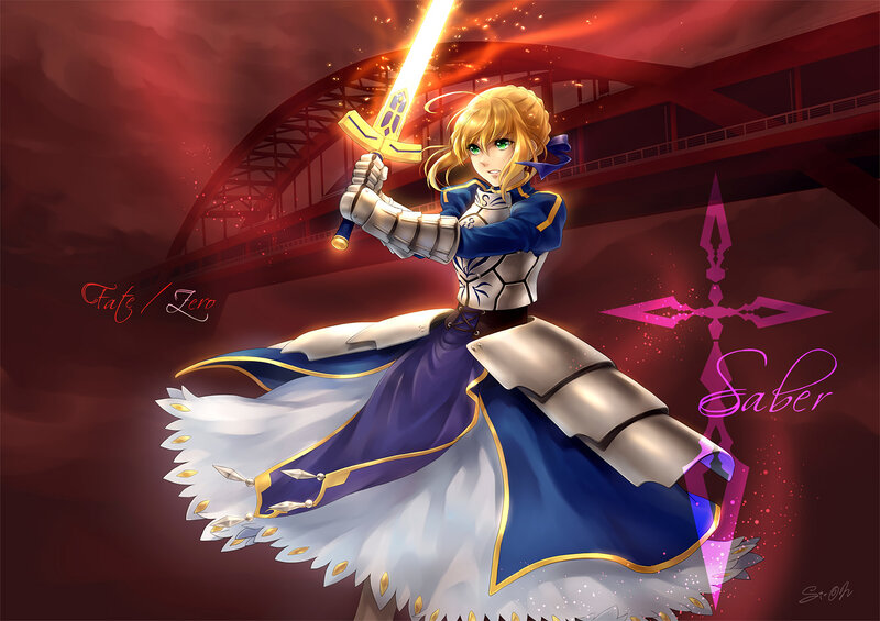 Blonde Woman with Sword — Red, Dramatic, Night, Anime