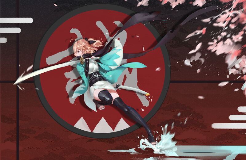 Blonde Woman with Sword — Red, Dramatic, Spring