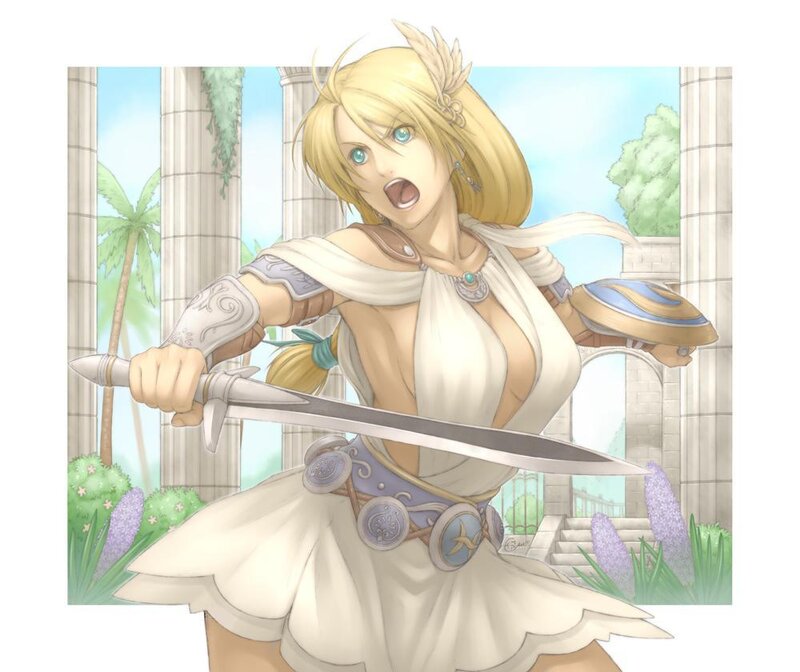 Blonde Woman with Sword — White, Dramatic, Afternoon, Digital Art