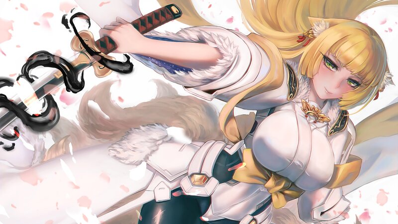 Blonde Woman with Sword — White, Dynamic