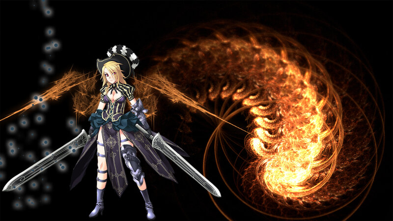 Blonde Woman with Swords — Black, Dramatic